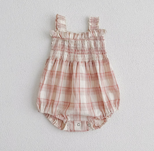 Gingham Ruffle Strap Bubble Romper
