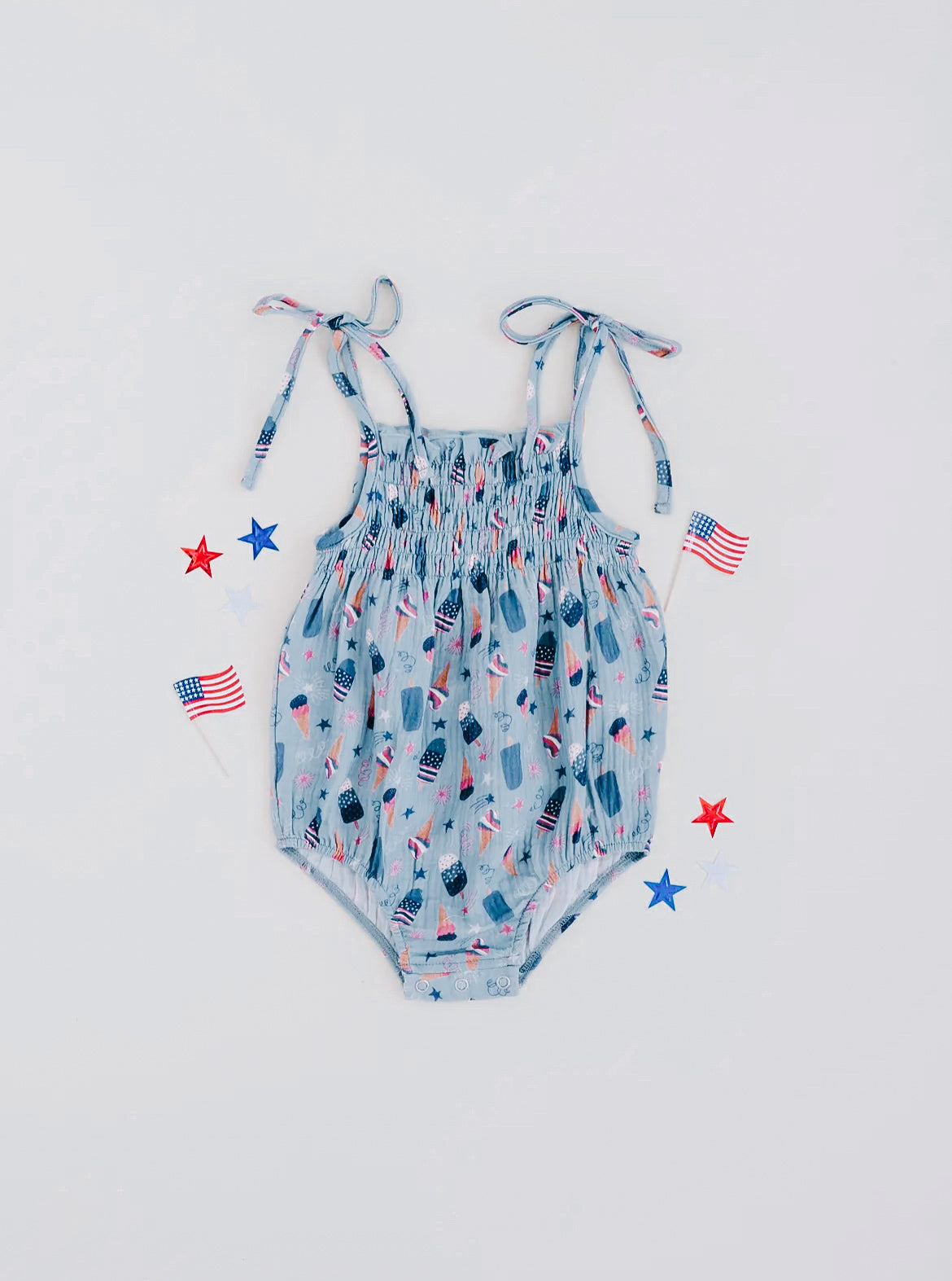 4th of July Tie Smocked Romper