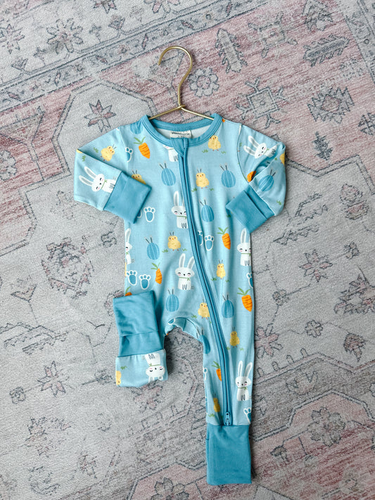 Blue Easter Bunny 2-Way Zip Romper