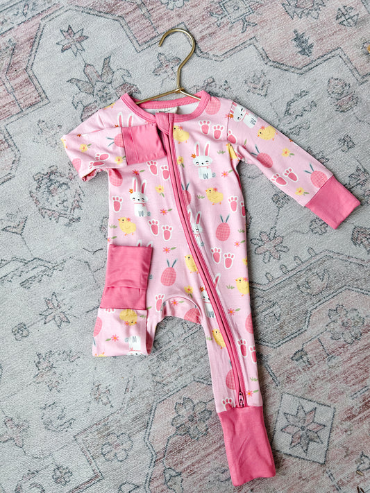 Pink Easter Bunny 2-Way Zip Romper