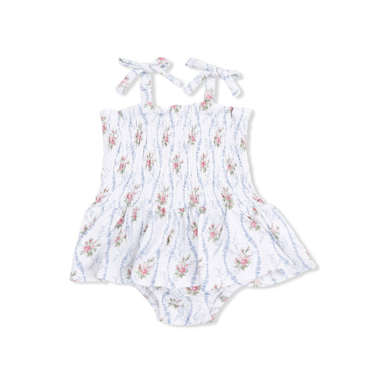Heirloom Rose Stripe - Smocked Bubble with Skirt