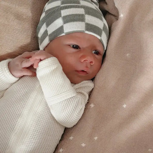 Baby's First Hat - Sage Checkerboard