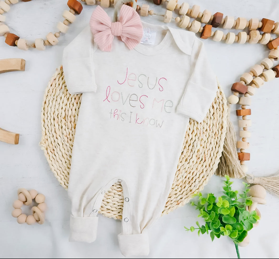 Jesus Loves Me Romper- Pink