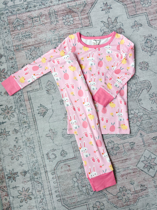 Pink Easter Bunny Long Sleeve 2 Piece PJ Set