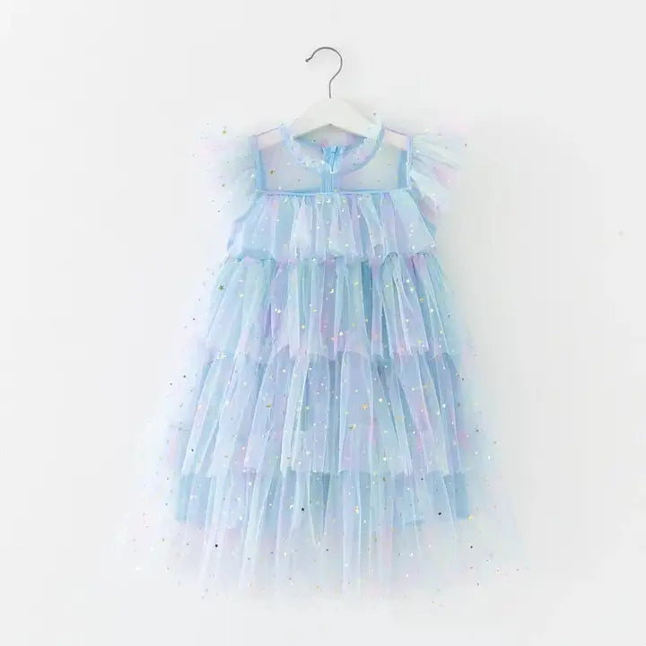 Puff Sleeve Party Dress in Blue