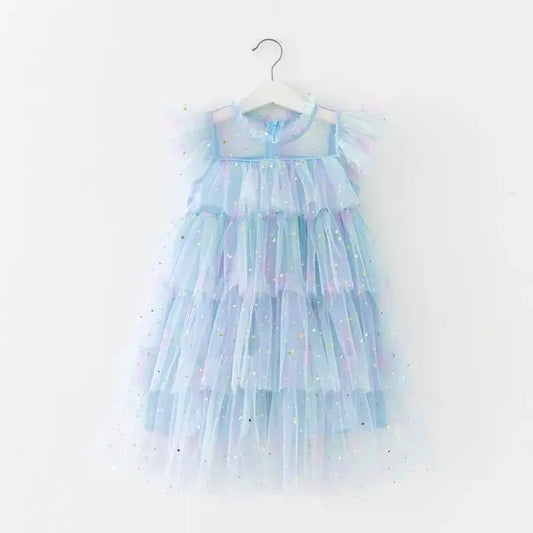 Puff Sleeve Party Dress in Blue