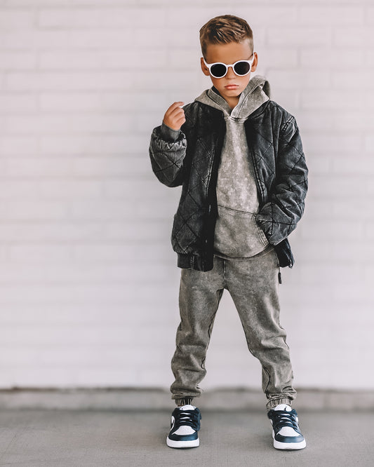 Charcoal Quilted Bomber Jacket