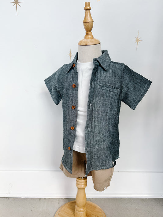 Navy Guaze Woven Button Shirt