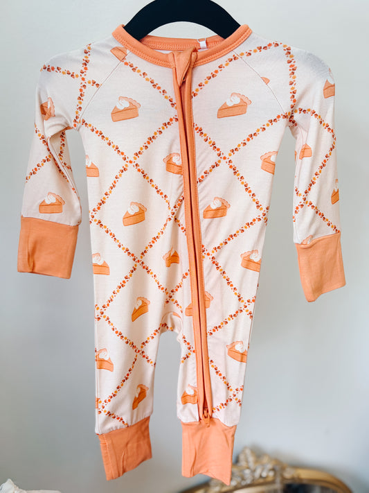 Fall Pie and Leaves Zipper Romper