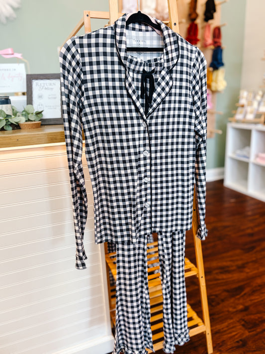 IMJ Black & Cream Gingham Women's Long Sleeve Set
