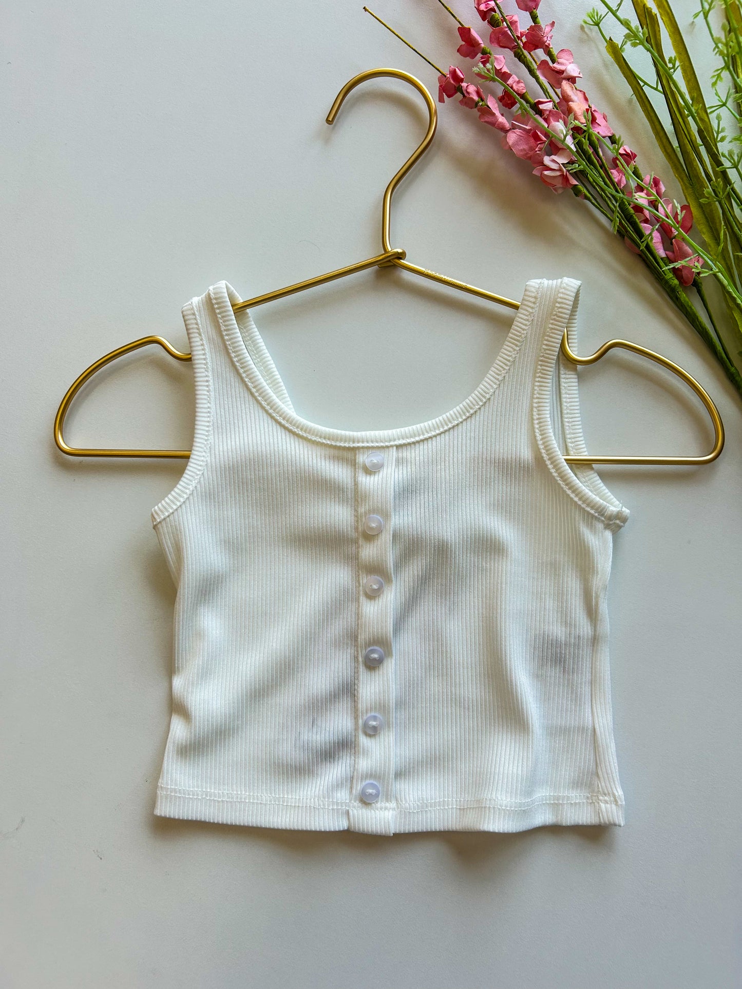 Josie Button Front Ribbed Tank - Crisp White