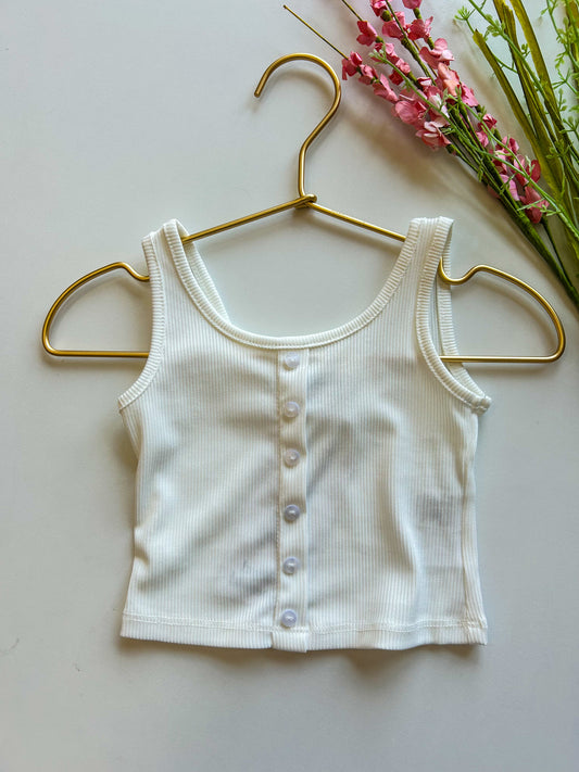 Josie Button Front Ribbed Tank - Crisp White