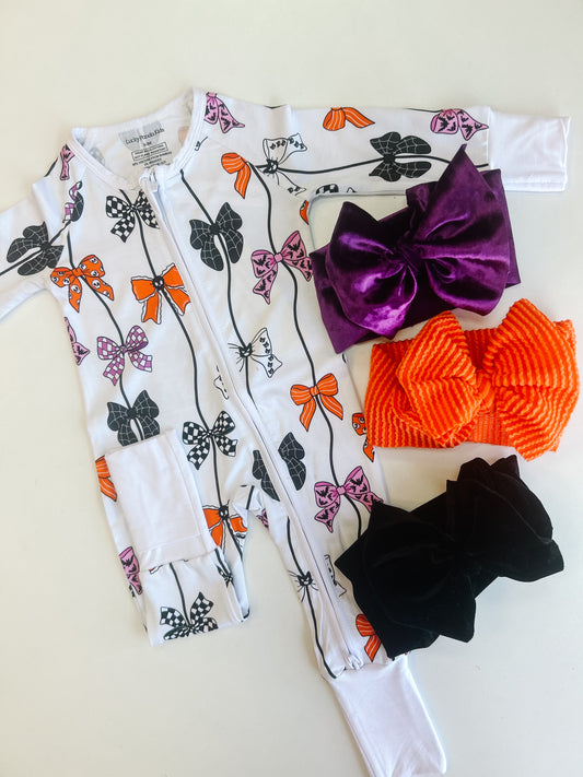 Spooky Bows Zip Romper