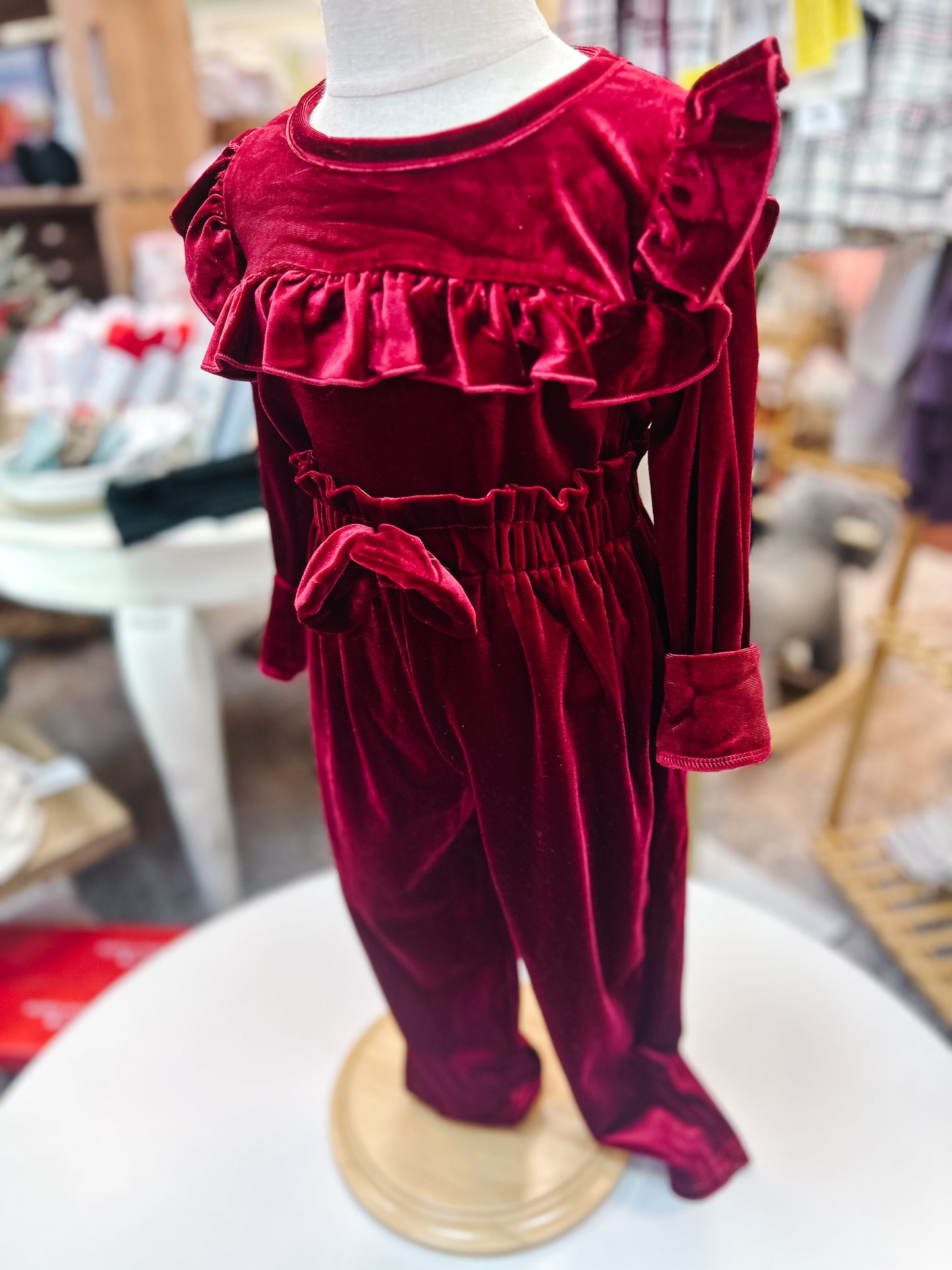 Red Burgundy Velvet Pants Set
