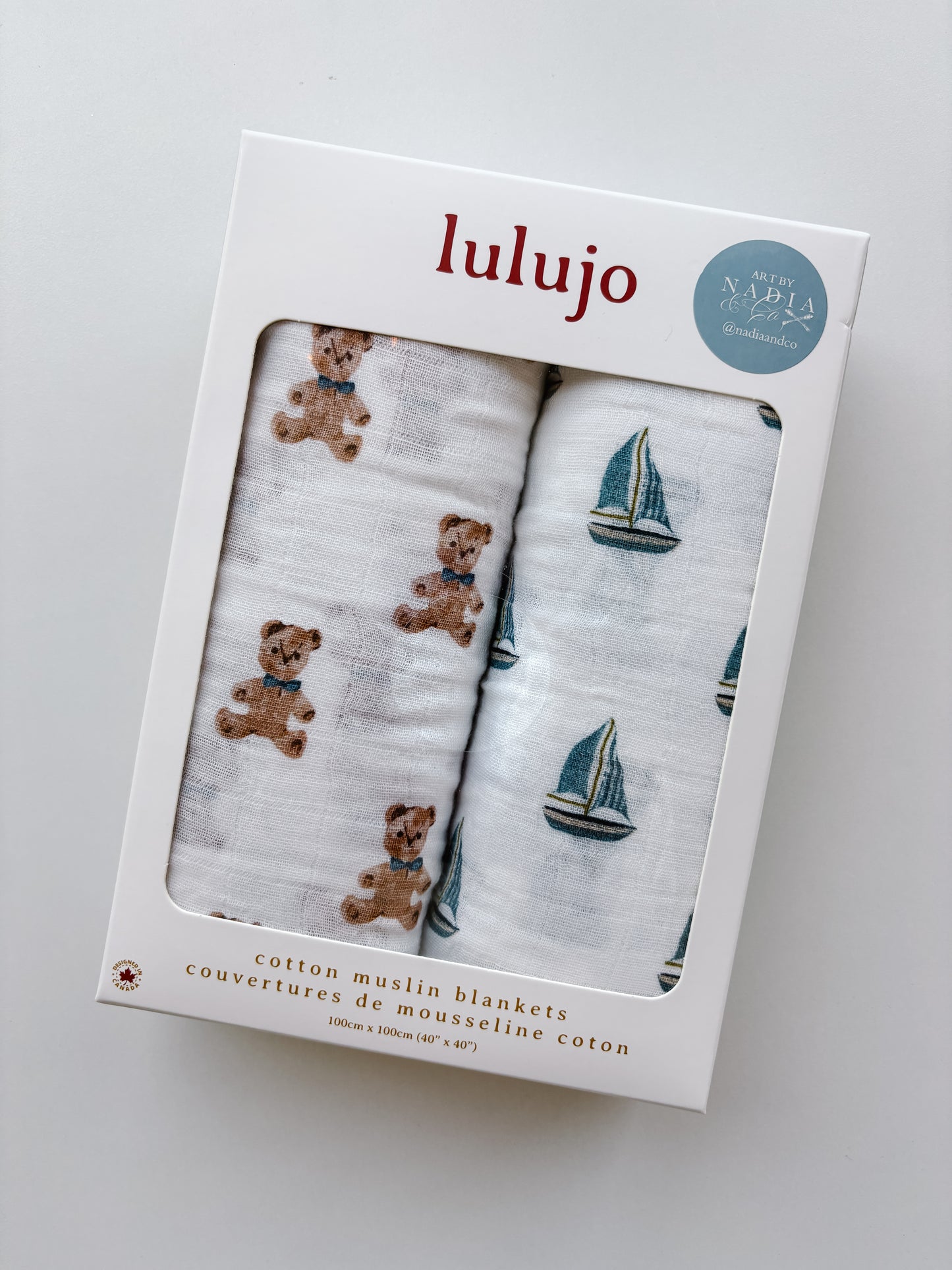 Lulujo Cotton Swaddles - Vintage Teddy Bears & Sailboats