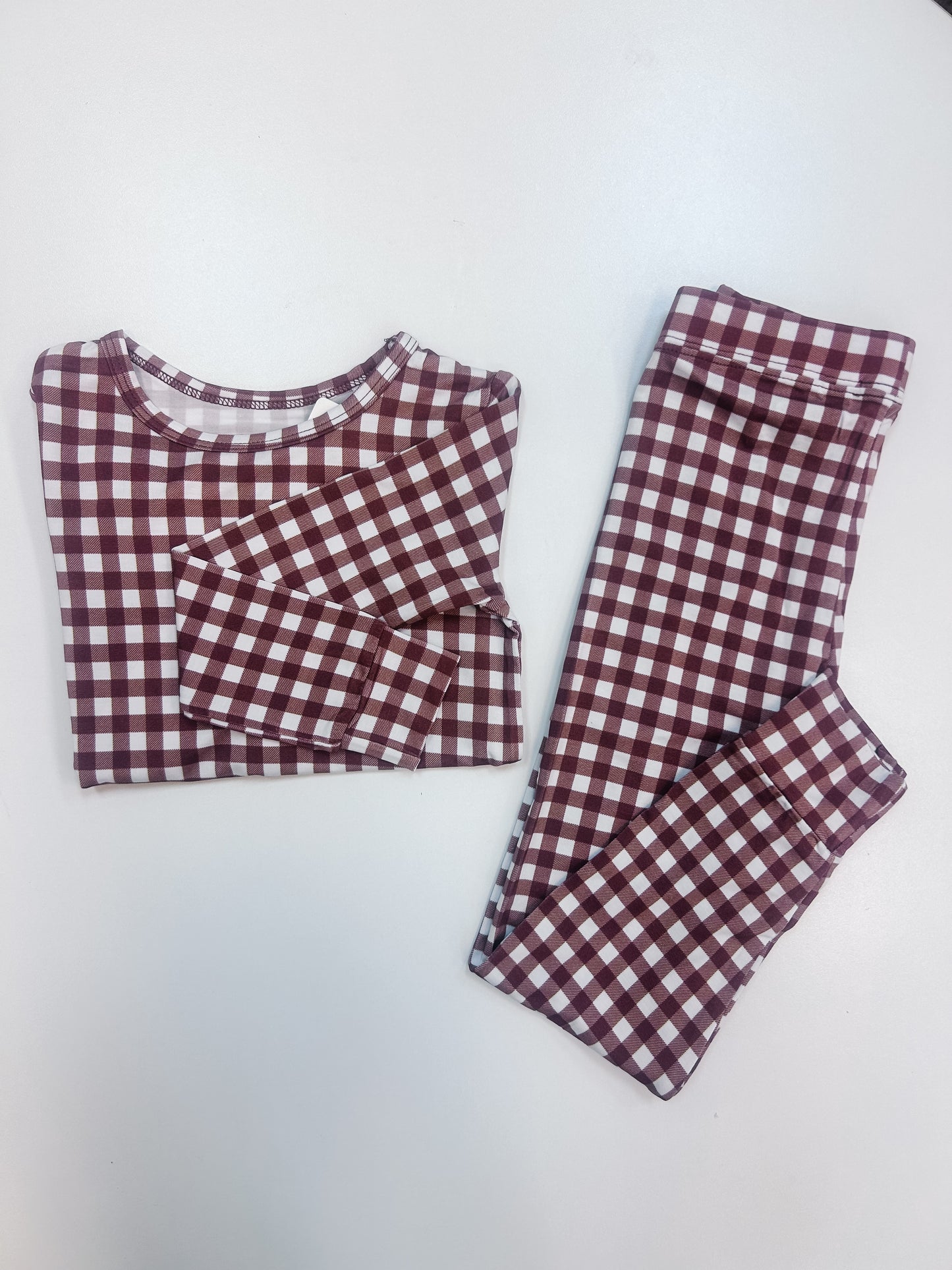 Bamboo Two Piece Chocolate Gingham Set