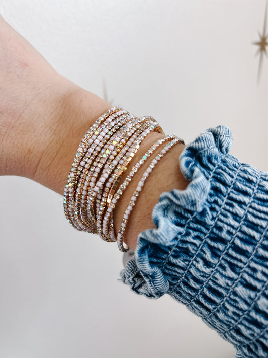 12 Layer Stretch Crystal Stone Bracelets - Ivory
