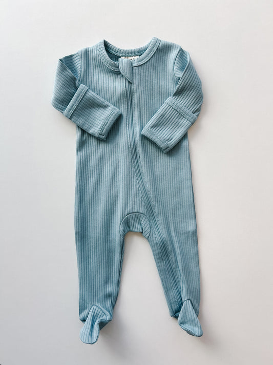 Dusty Blue Ribbed Footie