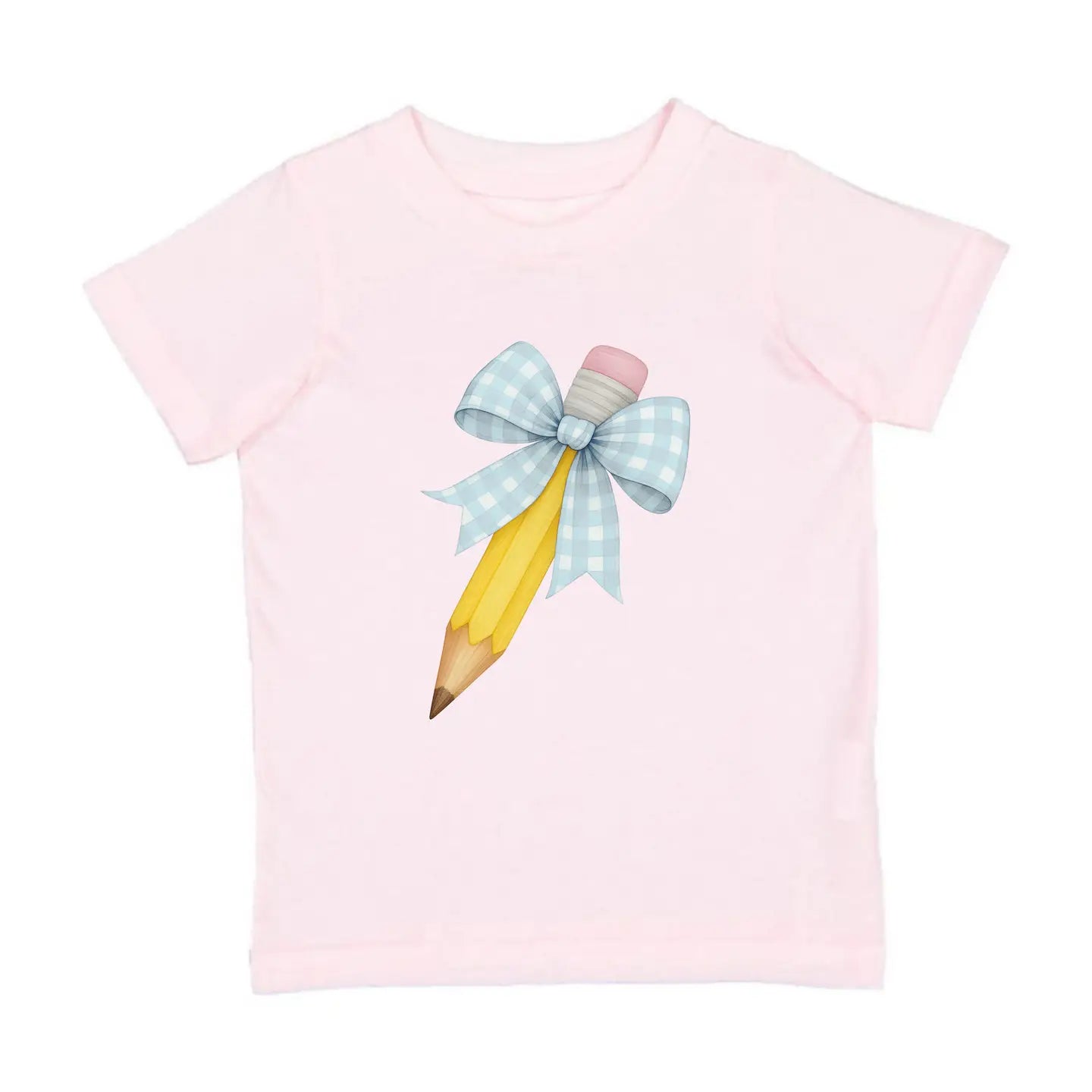 Blue Plaid Pencil Bow T-Shirt