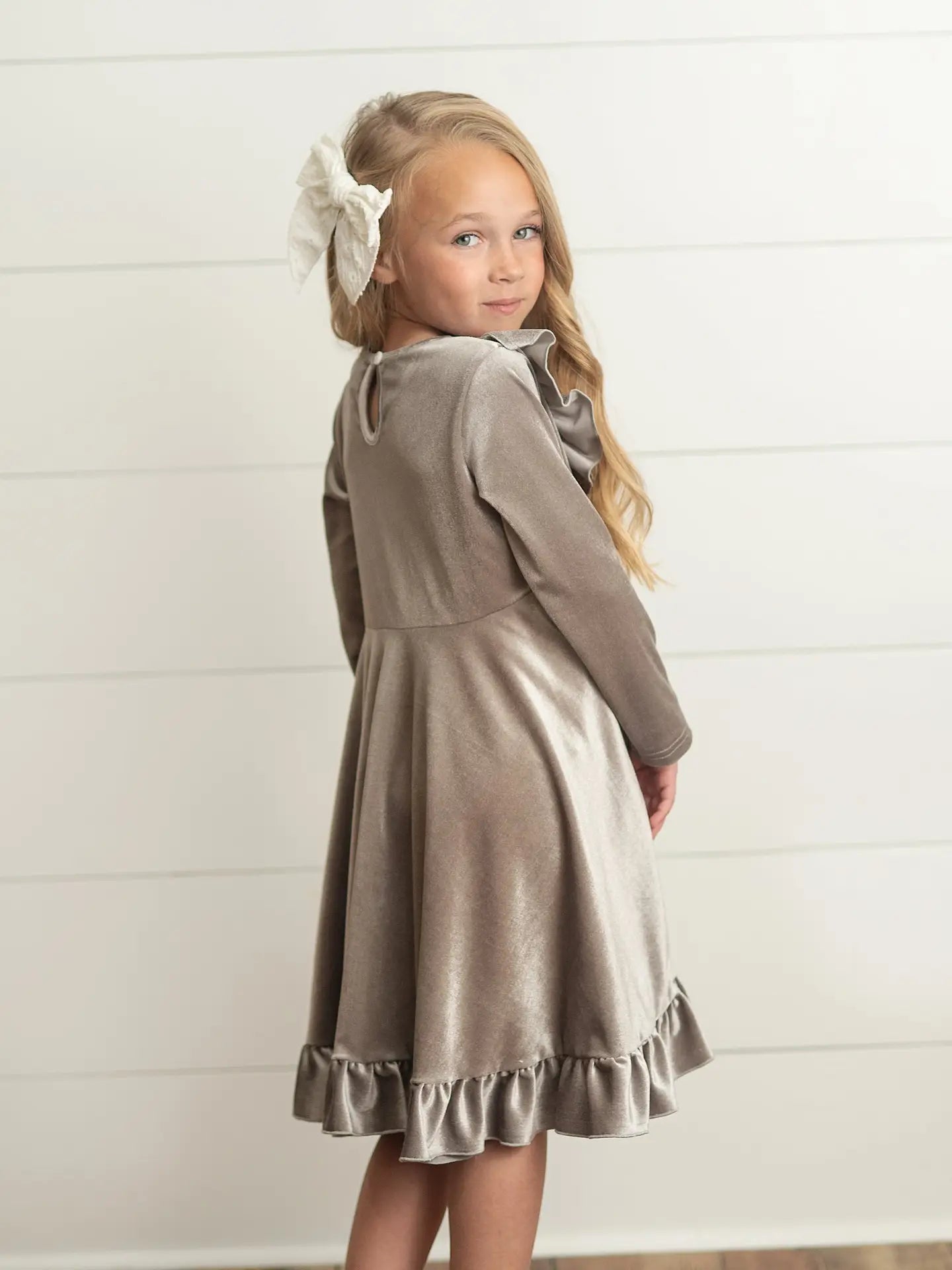 Silver Velvet Ruffle Dress 3/4