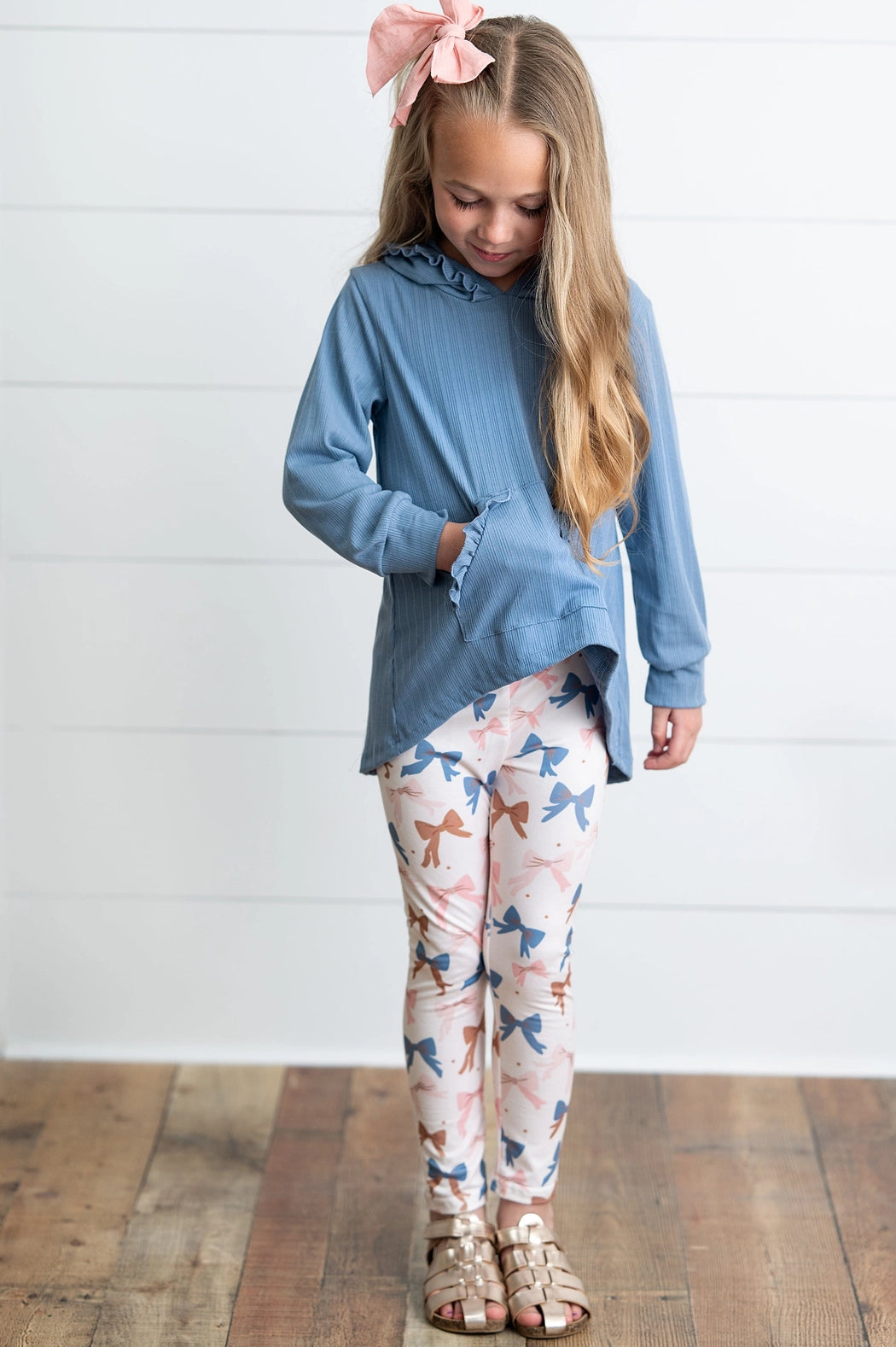 Blue Ruffle Hoodie + Coquette Bow Legging Set
