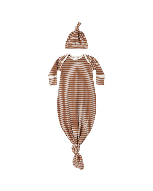 Cedar Micro Stripe Gown + Hat Set