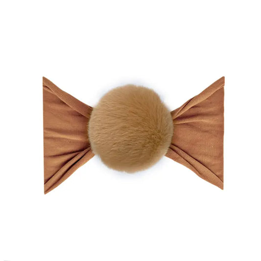 Faux Fur Pom Headband - Camel
