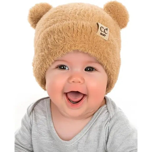 Infant Teddy Bear Ears Beanie - Camel