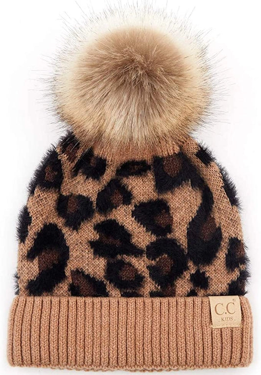 Kids Single Pom Leopard Beanie