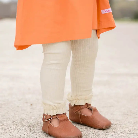 Oatmeal Rib Knit Footless Ruffled Tights