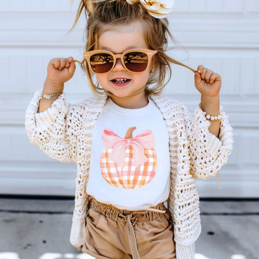 Gingham Pumpkin Bow Tee