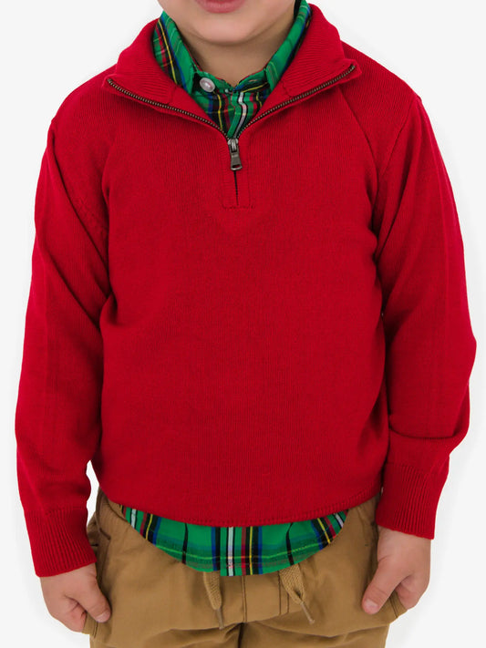Boys Red Quarter-Zip Sweater