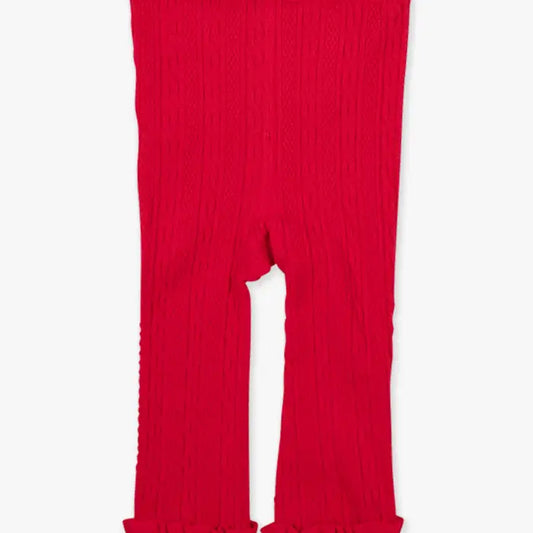 Red Cable Knit Footless Ruffle Tights