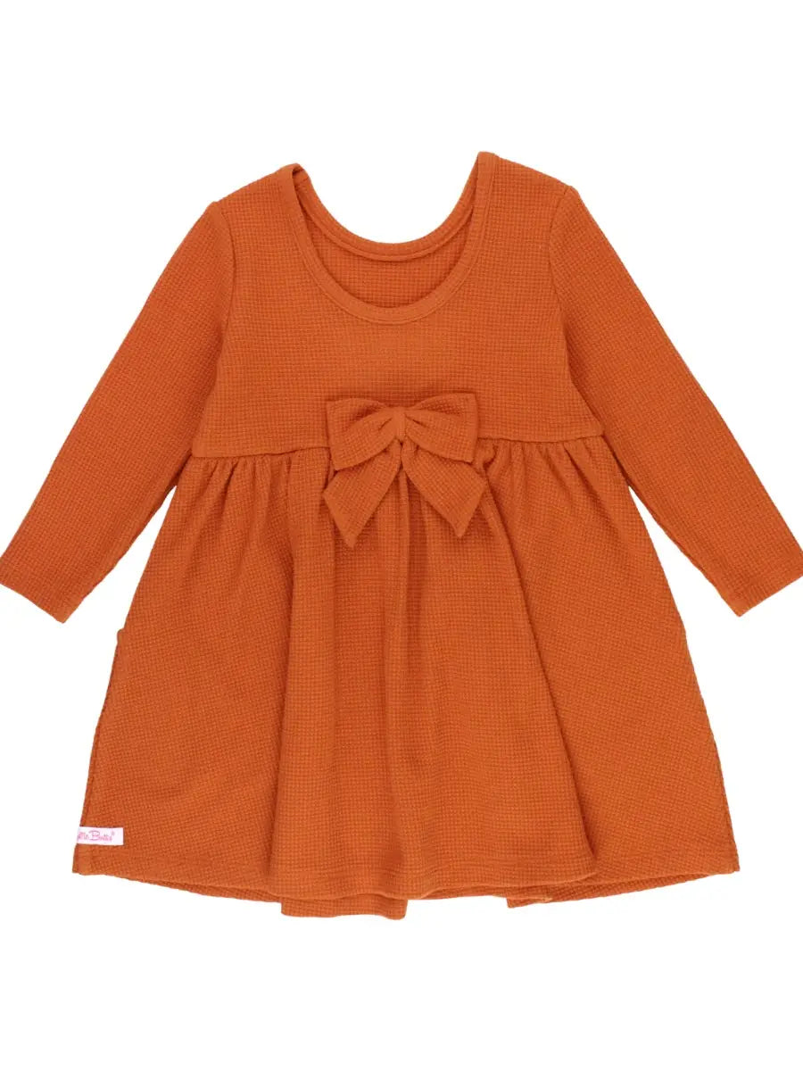 Rust Waffle Knit Long Sleeve Twirl Dress