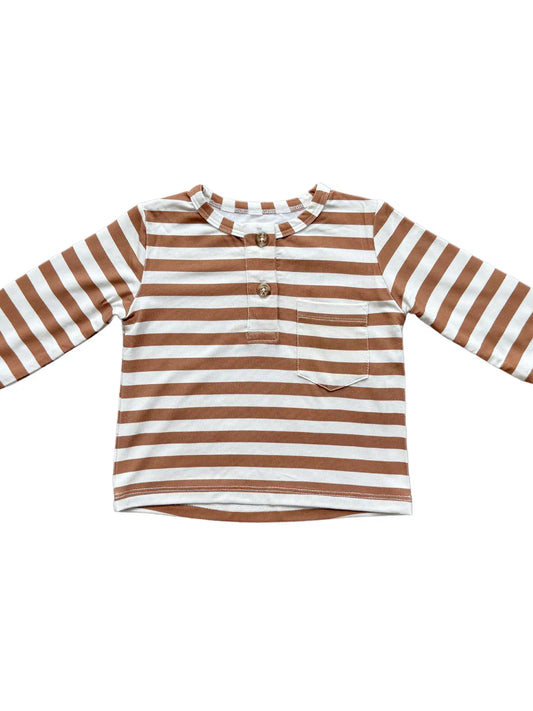 Caramel Stripe Long Sleeve Henley