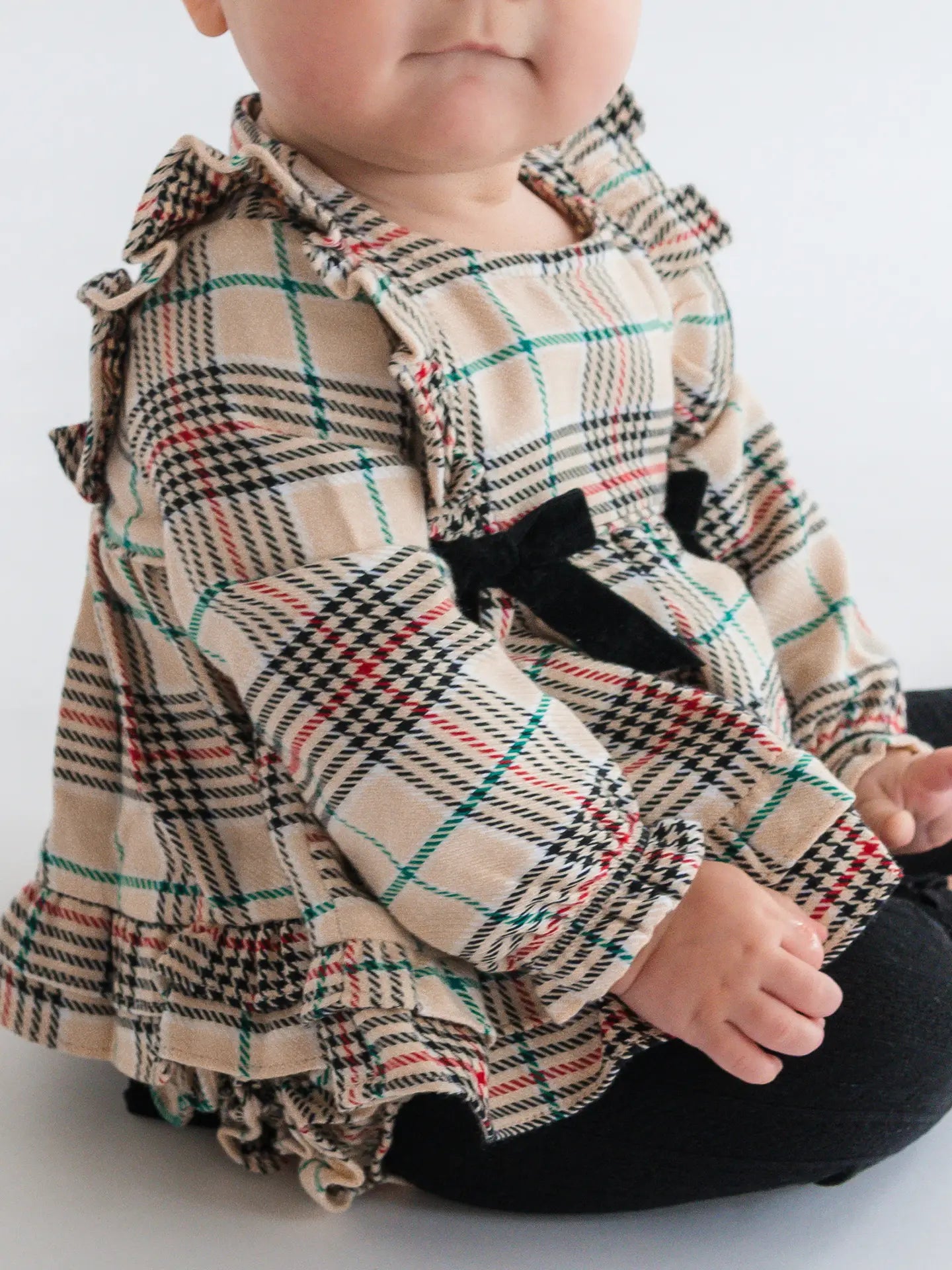 Plaid Long Sleeve Waterfall Bow Swing Top & Bloomer Set