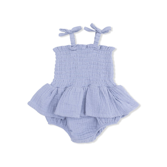 Solid Muslin Blue Blizzard - Smocked Bubble with Skirt