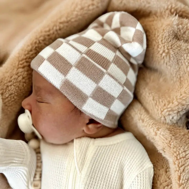 Baby's First Hat - Tan Checkerboard