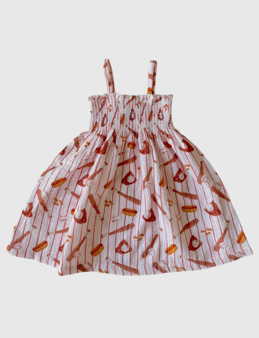 Retro Baseball Smocked Dress