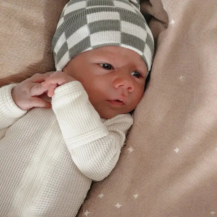 Baby's First Hat - Sage Checkerboard