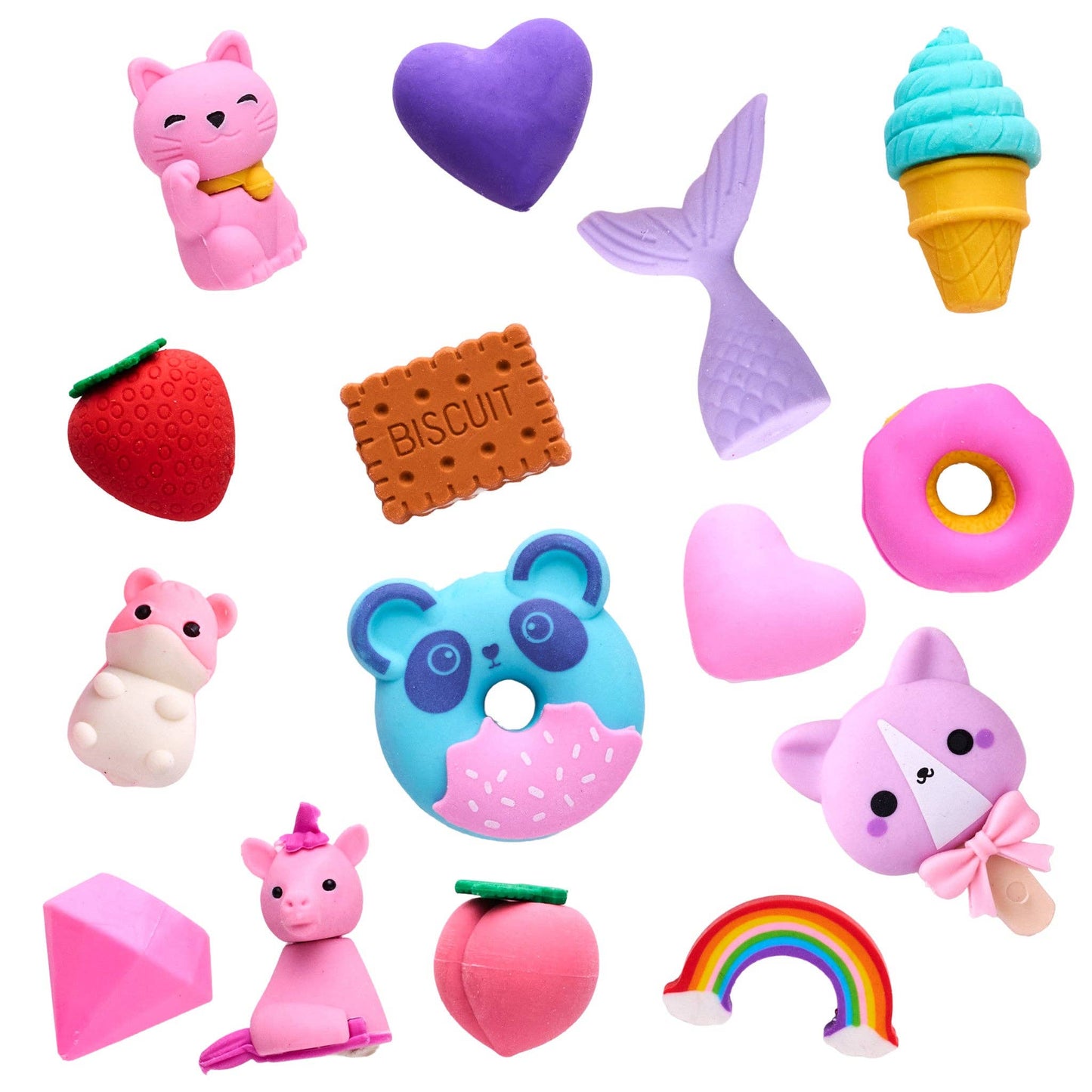 Desk Pets Mini Erasers - Kawaii Theme Set of 15 Erasers