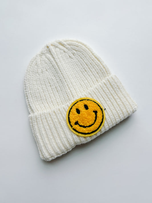 Cream Smiley Beanie