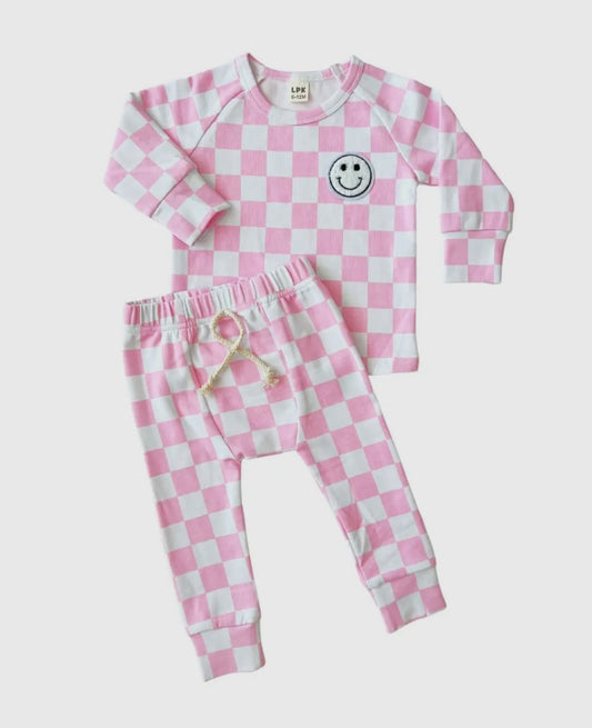 Pink Checkered Smiley Lounge Set