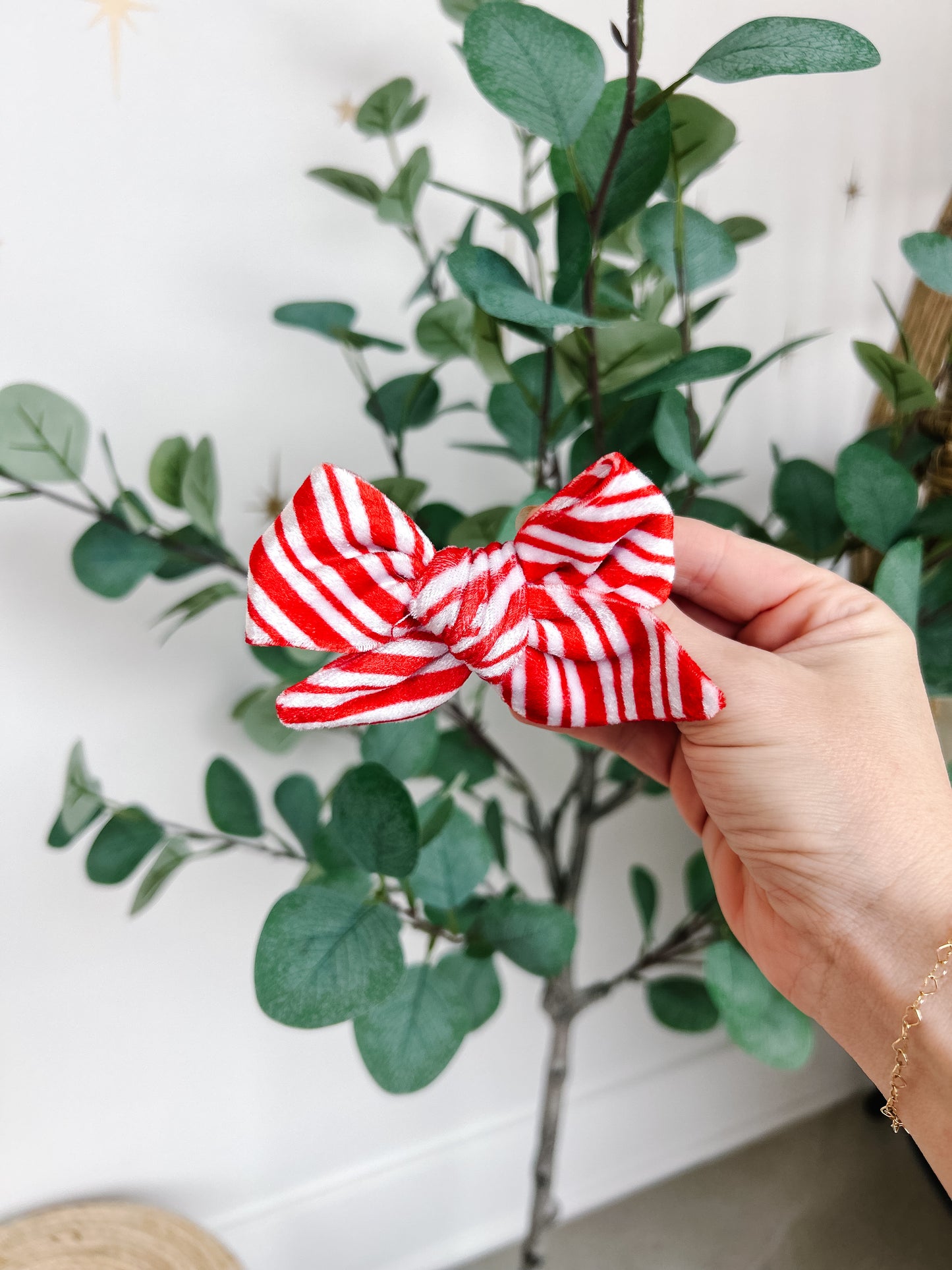 Candy Cane Stripe Velvet Bow