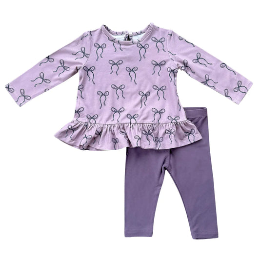 Long Sleeve Peplum Set - Bamboo - Bows