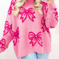 Drop Shoulder Pink Bow Sweater