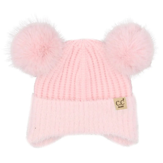 Infant Double Pom Chenille Beanie - Pink