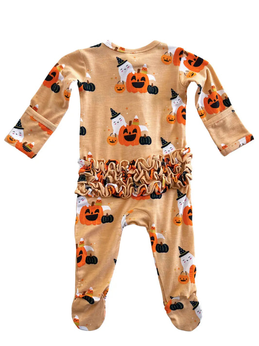 Halloween Cluster 2-Way Zip Ruffle Footie