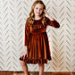 Copper Velvet Ruffle Dress