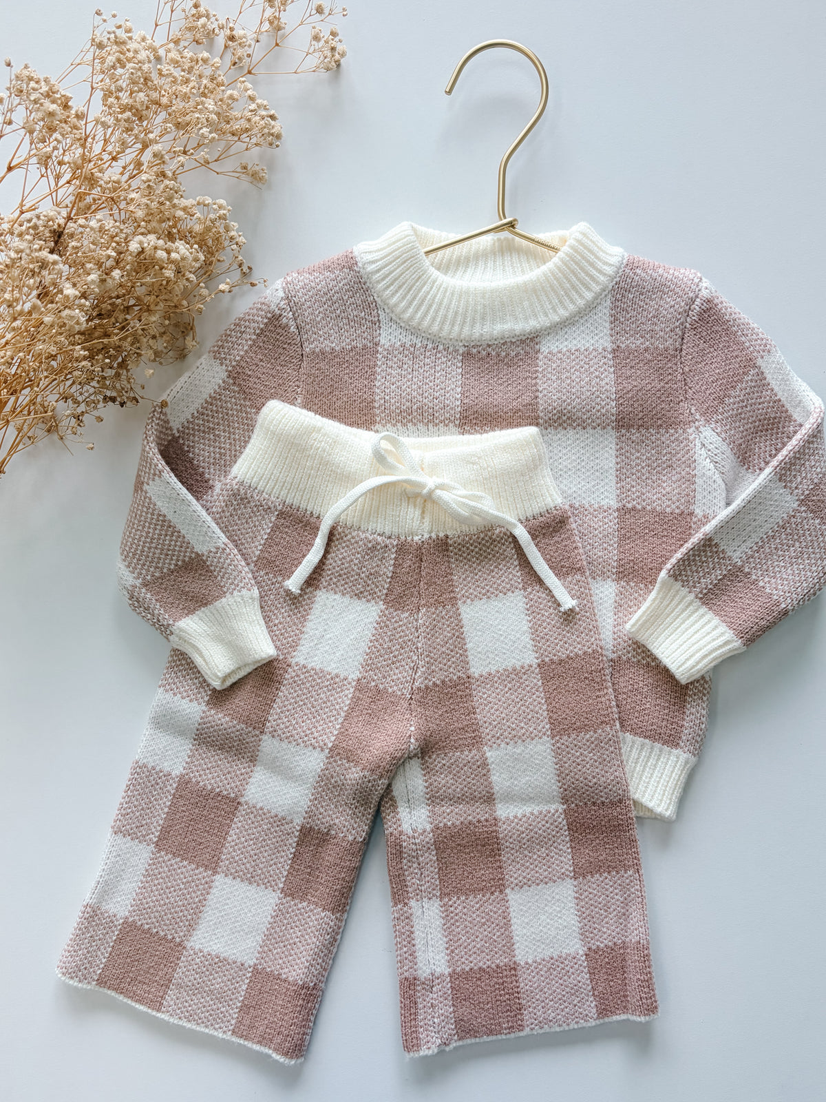 Blush Gingham Knit Set